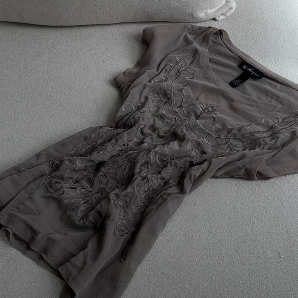 INC International Concepts Scoop Neck Short Sleeve Top - Gray